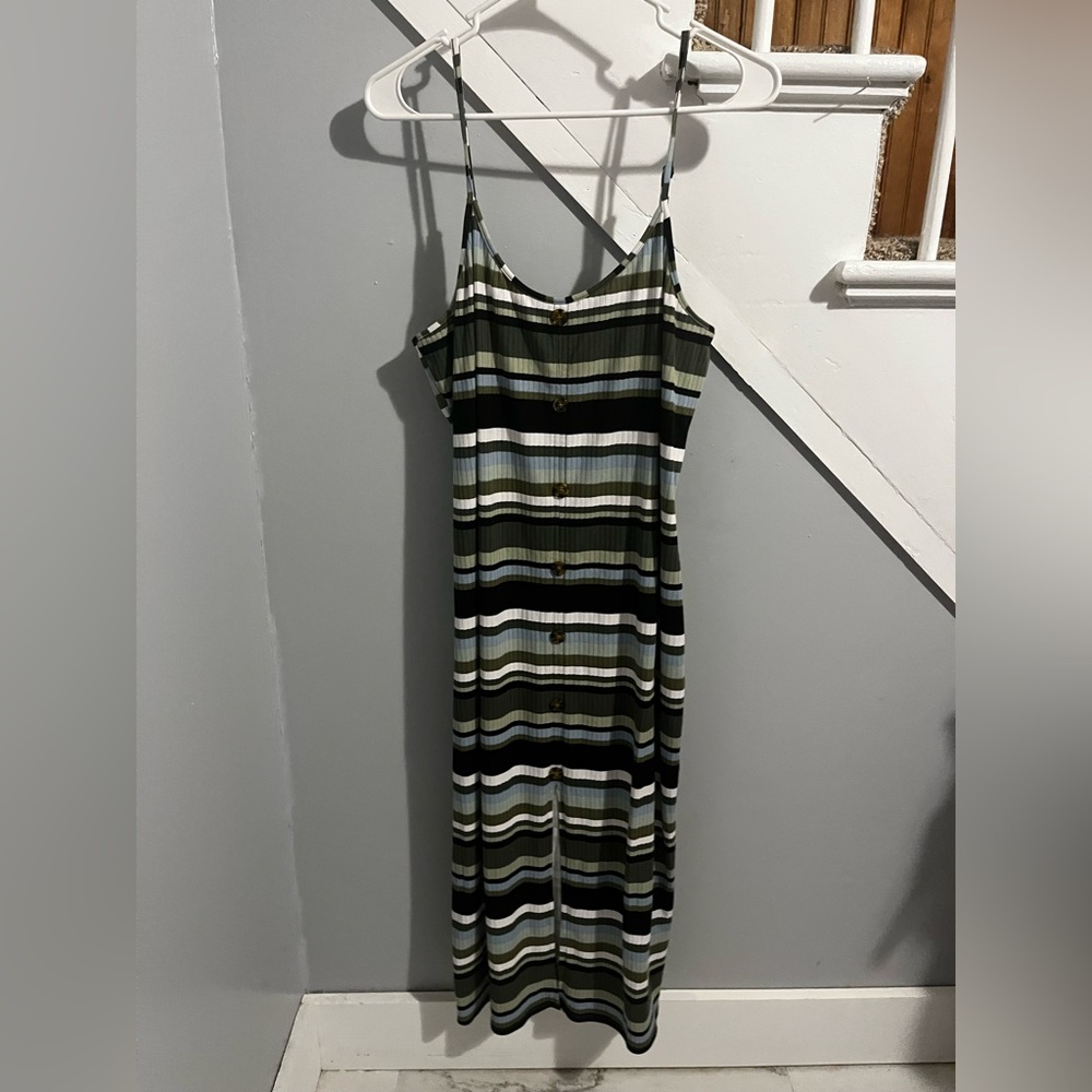 No Boundaries Striped Maxi Dress - Olive, Black, White
